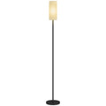 Stehlampe, Schirm in Leinenoptik, Metallstange, Fußschalter, Weiß