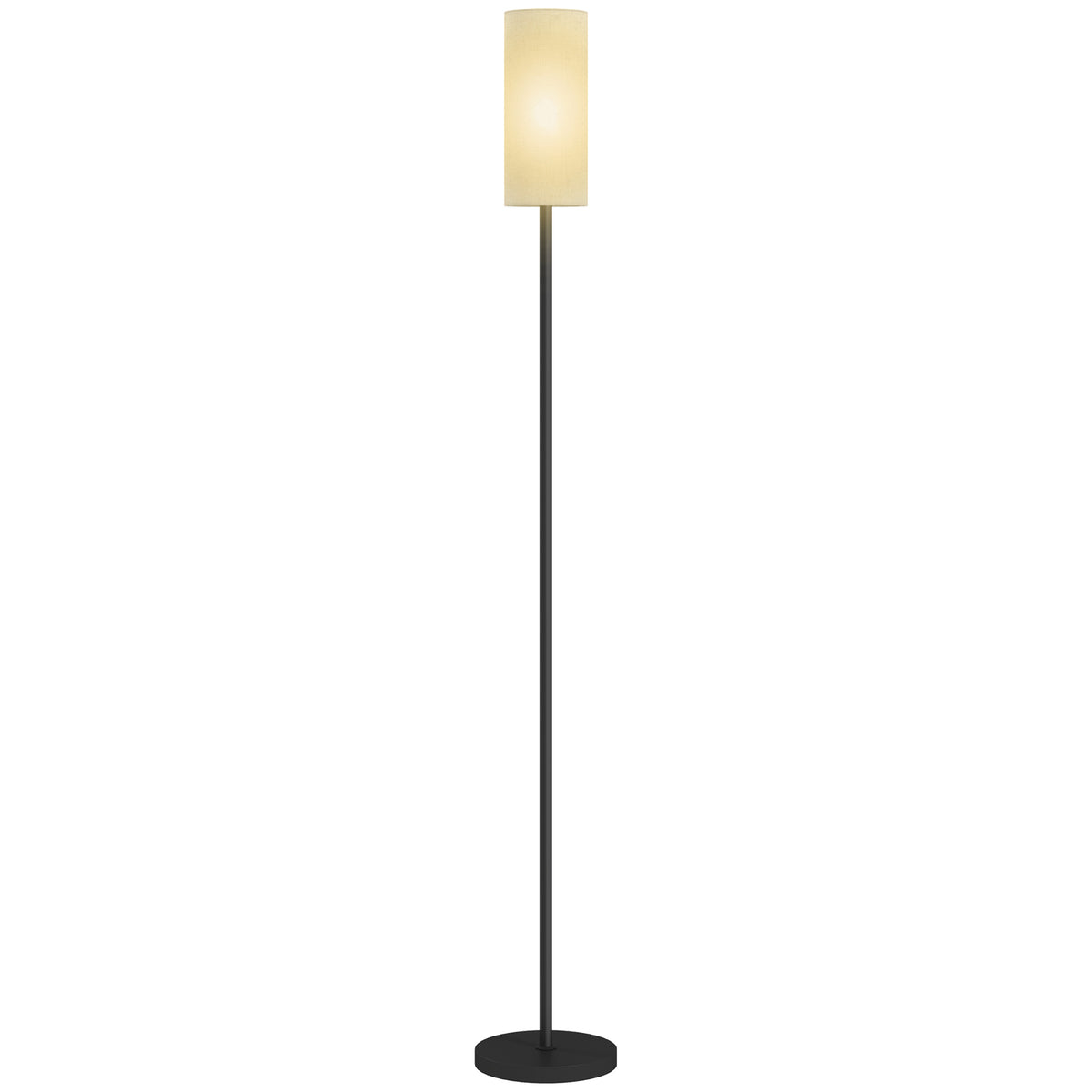 Stehlampe, Schirm in Leinenoptik, Metallstange, Fußschalter, Weiß