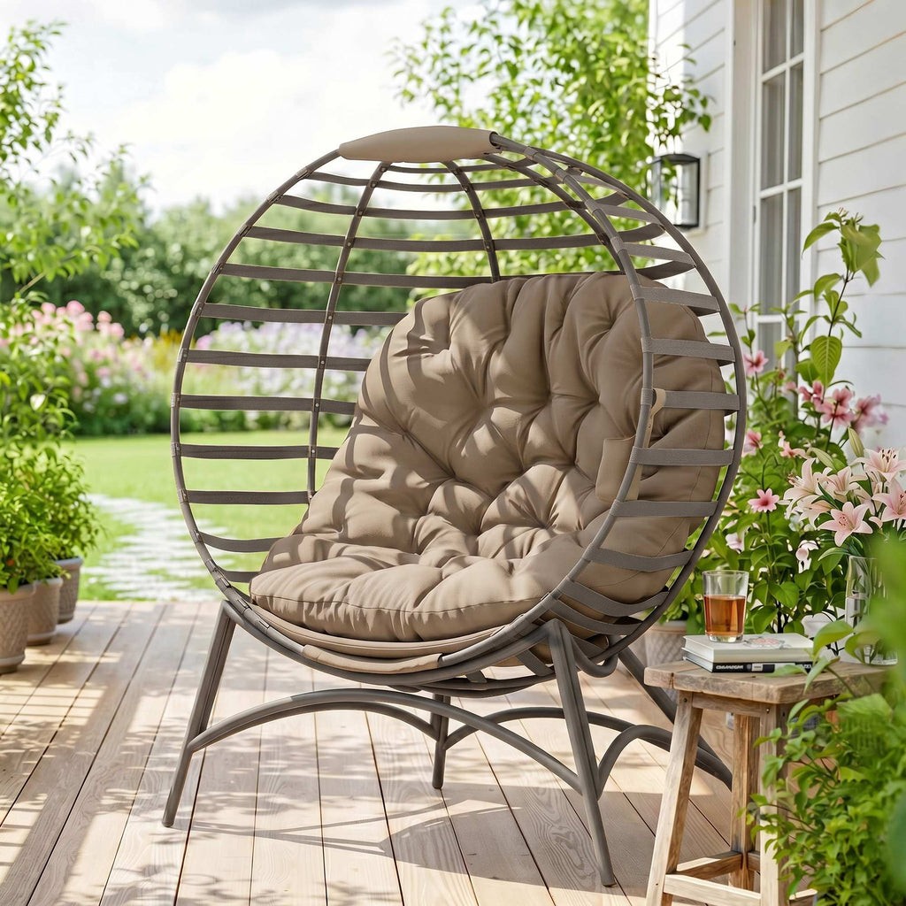Papasansessel Gartenstuhl Korb-Stuhl mit Kissen oval Loungesessel Korb faltbar 118 x 77 x 139 cm