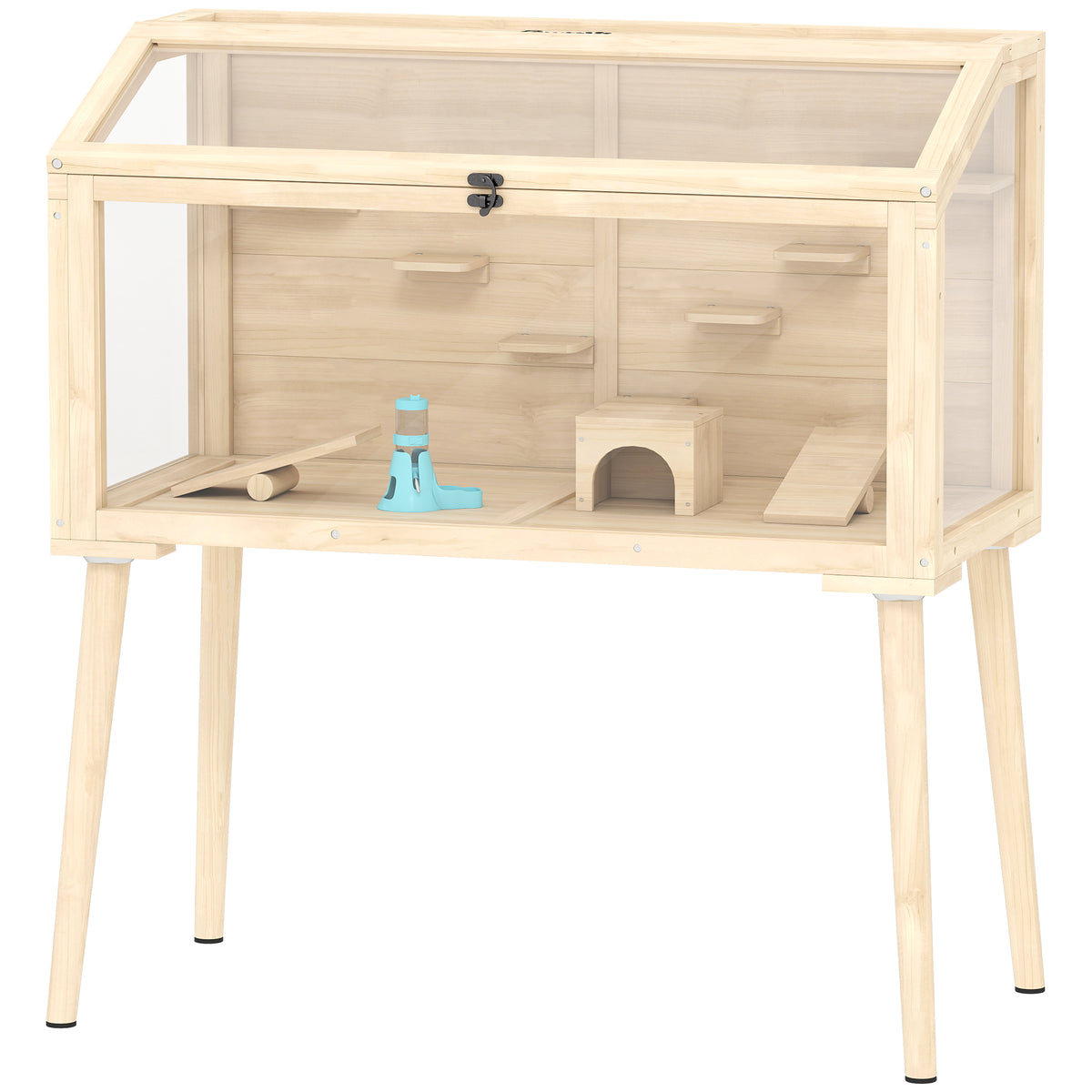 Hamsterkäfig, Zwerghamstergehege, Kleintierstall mit Zubehör, Wasserflasche, 110 x 52 x 101 cm, Holz, Kunststoff