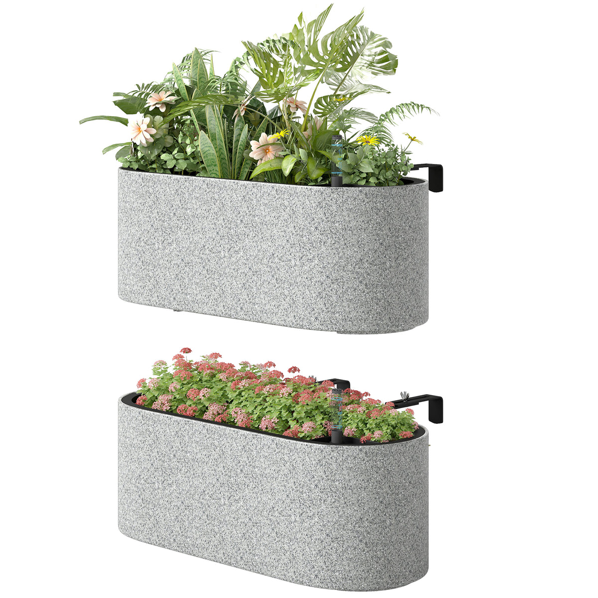 2er Set Blumentopf Hängend Pflanzkübel mit Ablaufsystem Loch Haken 42 x 16 x 15 cm Hellgrau