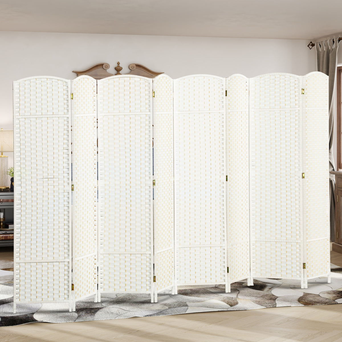 8-teiliger Raumtrenner, Faltbarer Sichtschutz, Sichtschutzwand für Wohnzimmer, Schlafzimmer, Homeoffice, Weiß