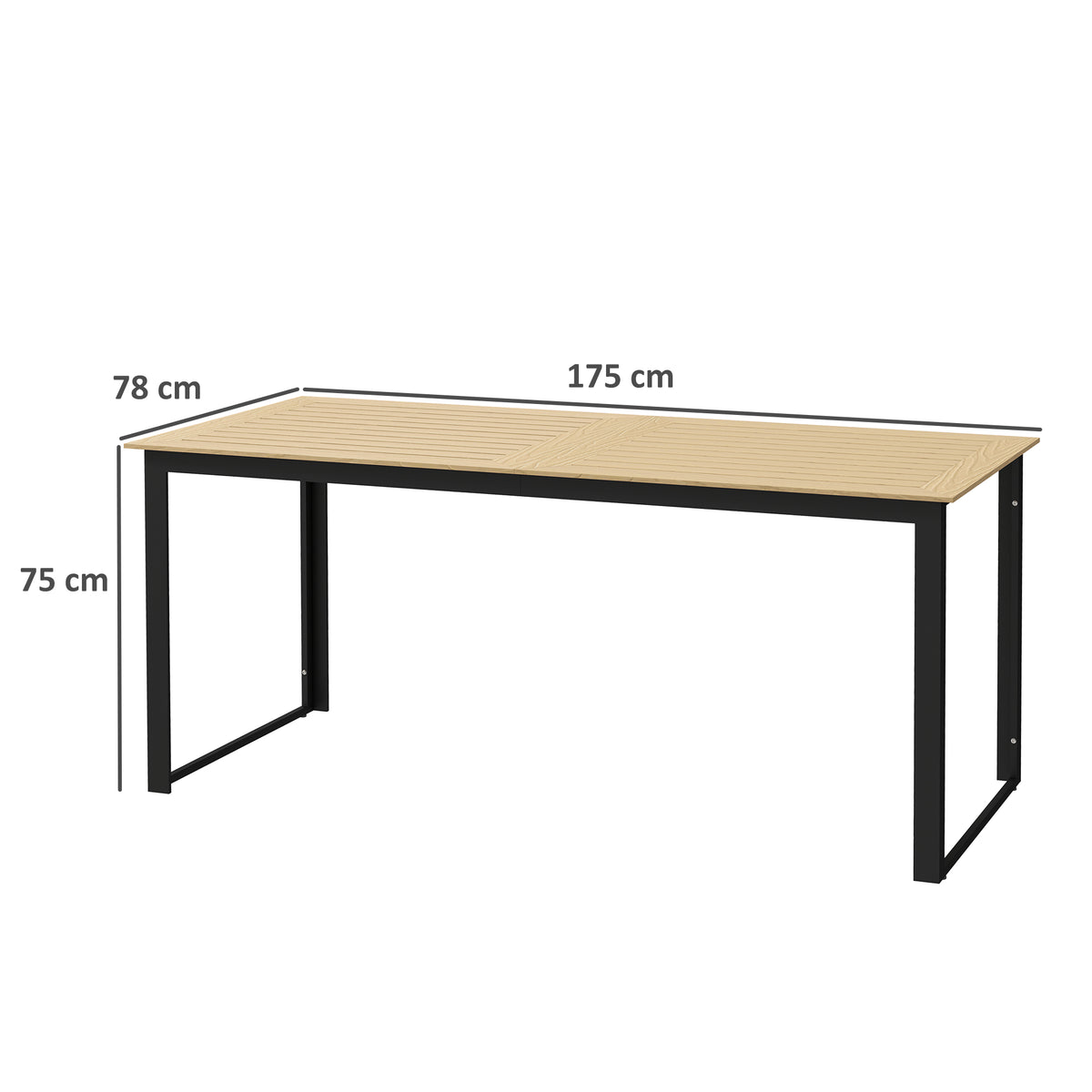 Gartentisch Metall 175x78 cm Wetterfest Balkontisch mit Holzoptik, rutschfest Esstisch Schwarz