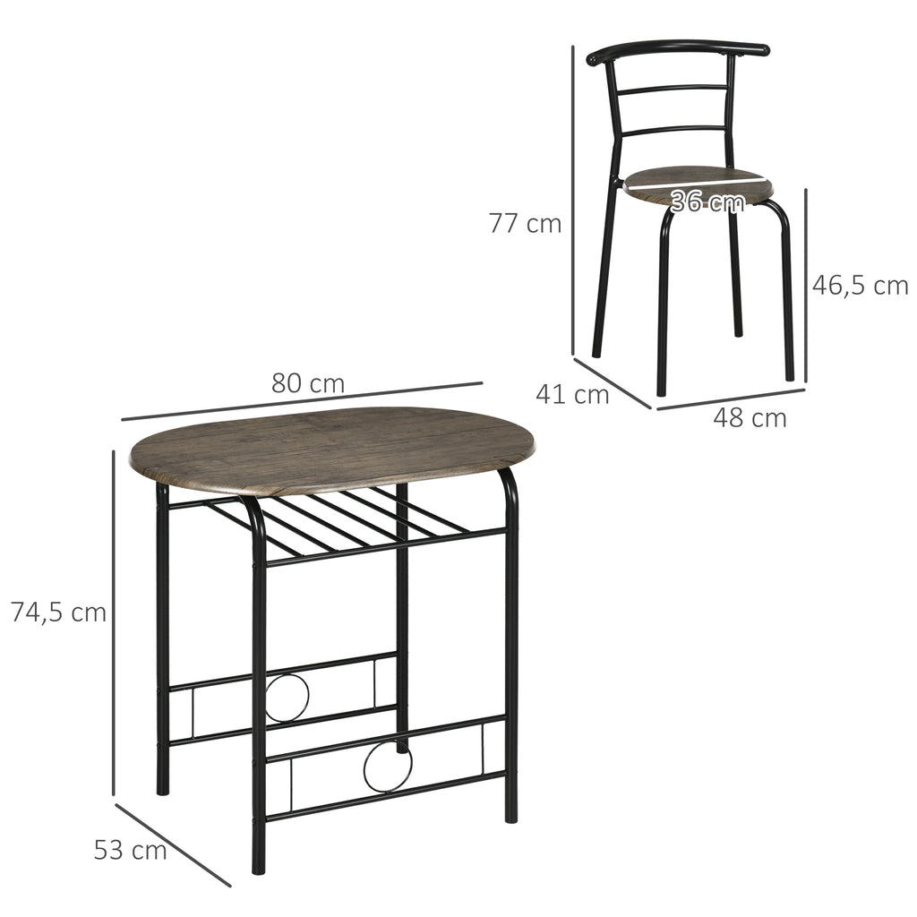 Bistro-Set 3-teilig, 1 Tisch, 2 Stühle, 80 cm x 53 cm x 74,5 cm, Schwarz