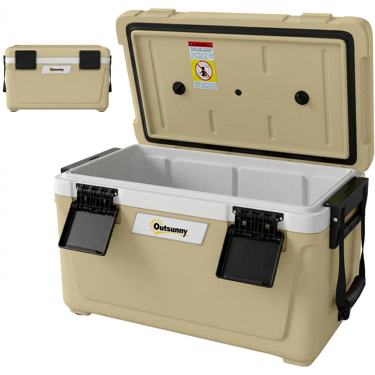 42.6L Insulated Cool Box, Lightweight Portable Ice Cooler with Handle, Lid and Drain Valve, Khaki