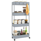 K¨¹chenwagen mit 4 Regalen, 4 flexiblen Haken, 4 Rollen, 40 cm x 19 cm x 90 cm, Nischenwagen, Grau