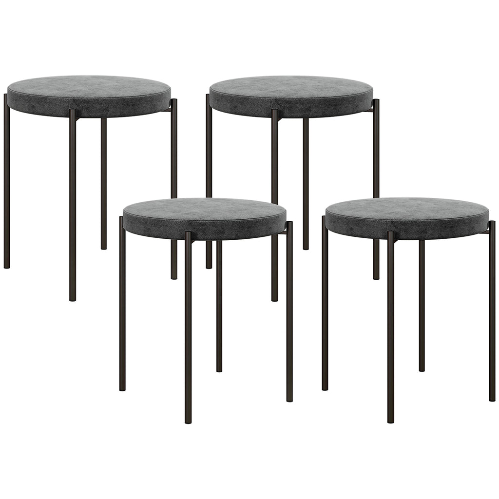 Küchenhocker 4-er Set, stapelbar, Samtoptik, bis 100kg, Stahlrahmen, 41,5 x 41,5 x 46 cm, Dunkelgrau