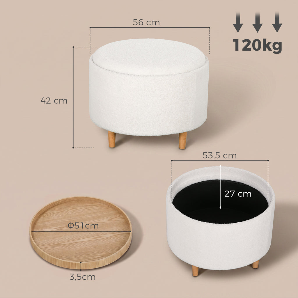 Hocker Polsterhocker, Teddyfleece, versteckter Stauraum, umkehrbarer Deckel, 56 cm x 56 cm x 42 cm, Wei?