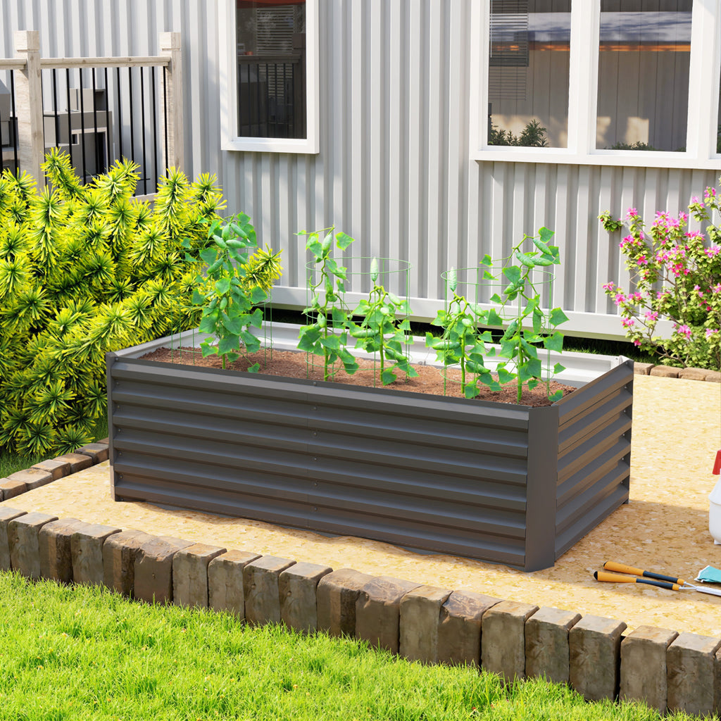 Hochbeet Metall 180 x 90 x 57,5 cm Tief Gartenbeet mit Offenem Boden St¨¹tzstange Dunkelgrau
