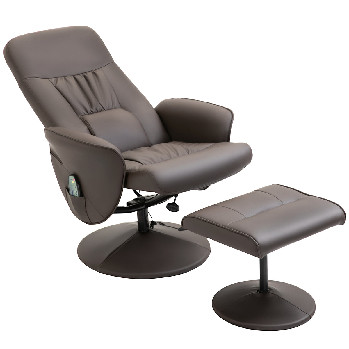 Relaxsessel mit Hocker, drehbarer Fernsehsessel mit 10 Massagepunkte, Liegefunktion, Massagesessel mit Fernbedienung, Seitentasche, TV-Sessel, Kunstleder, Braun