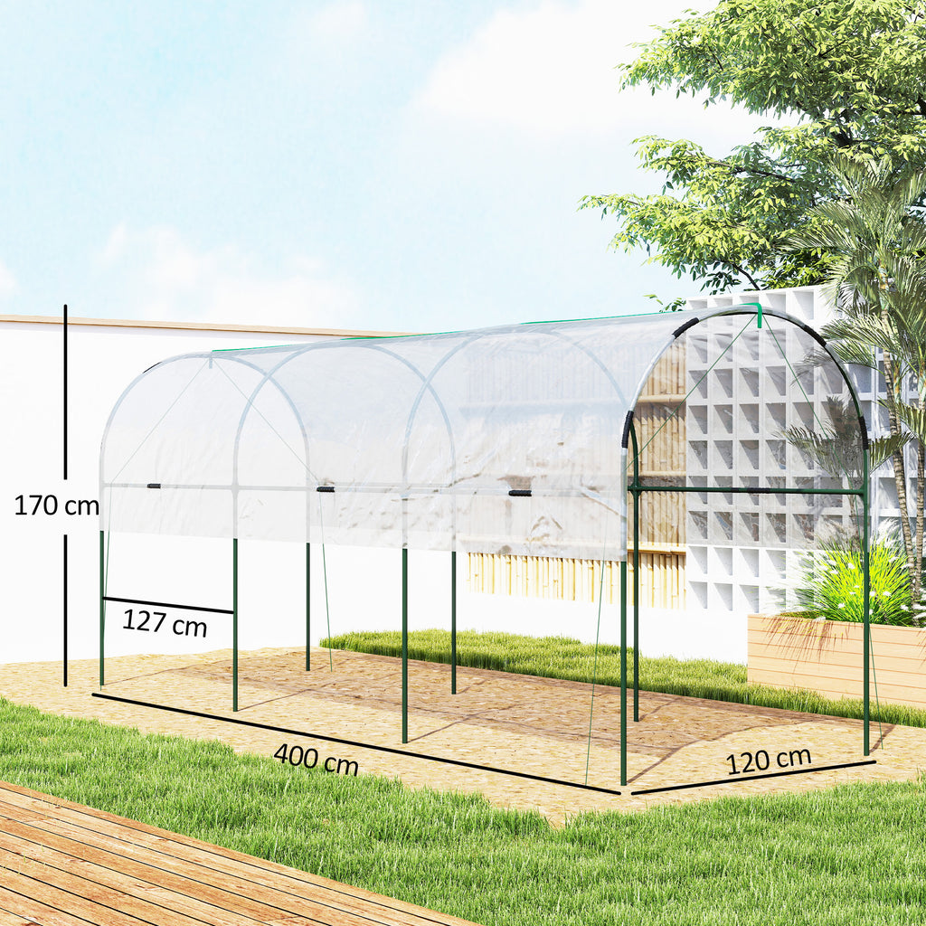 Gewächshaus winterfest Foliengewächshaus mit Bogendach, Erdanker Treibhaus 400 x 120 x 170cm Transparent