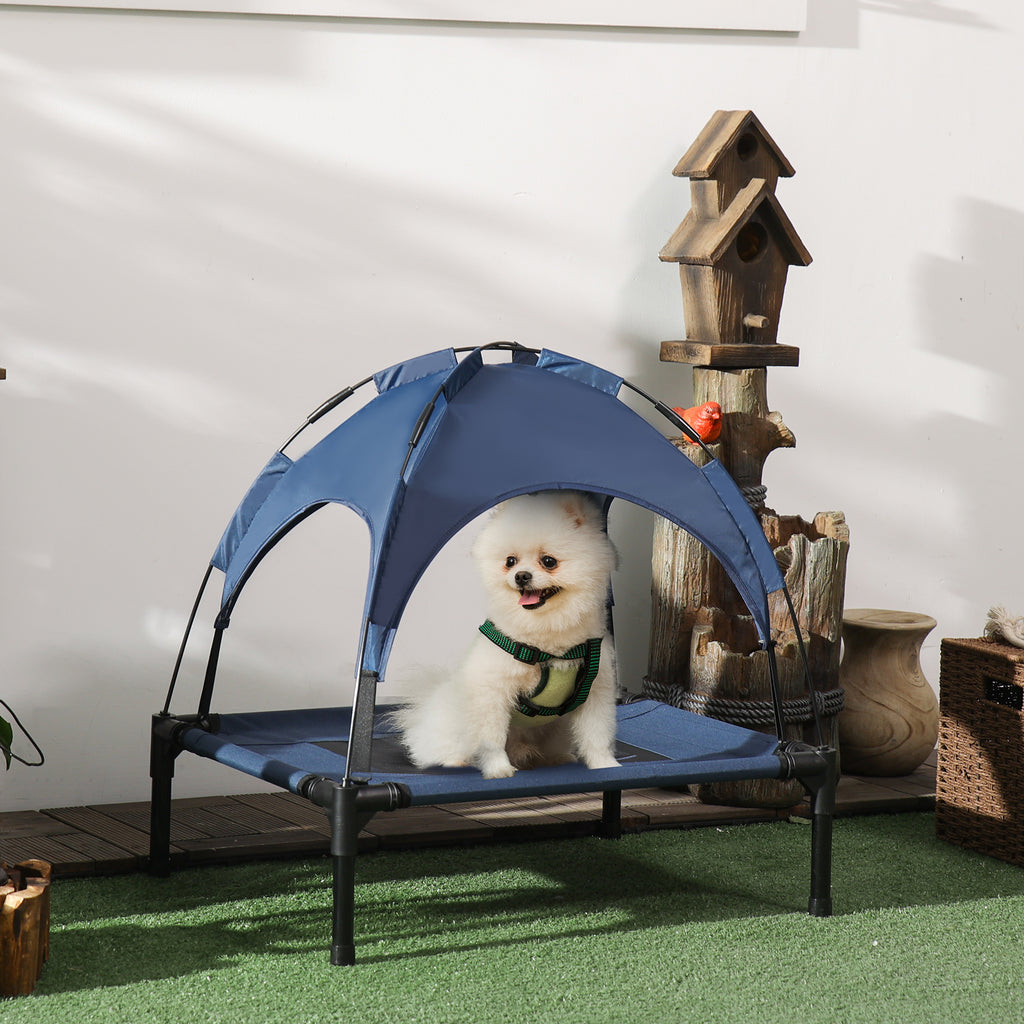 Haustierbett Outdoor-Hundebett, wetterbeständig, mit Baldachin, 61cm x 46 cm x 62 cm, Blau + Schwarz