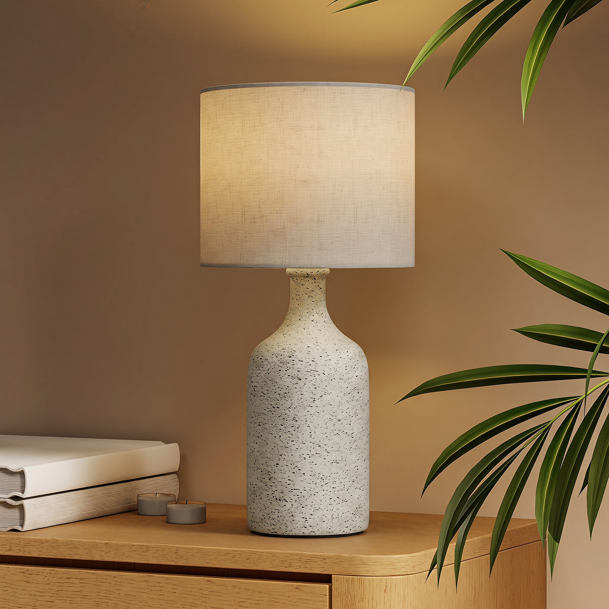Tischlampe Tischleuchte Vintage Keramiksockel Sandfarben+Beige