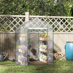  Foliengewächshaus begehbares Gartenhäuschen Tomatengewächshaus Treibhaus Frühbeet mit 6 Regalen Transparent Stahl PVC-Kunststoff 143 x 143 x 195 cm