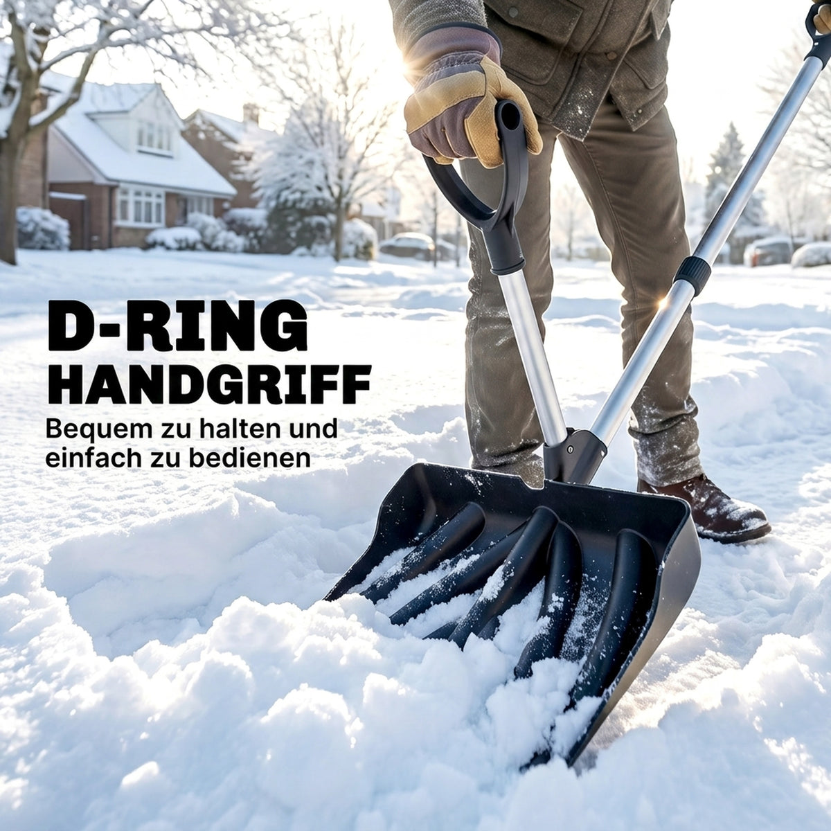 Heavy-Duty Snow Shovel with Assist Handle, Portable Snow Pusher with 45cm Wide Blade, Detachable Aluminium Handle
