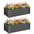 Set of Two 110 x 50cm Steel Planter Boxes - Dark Grey