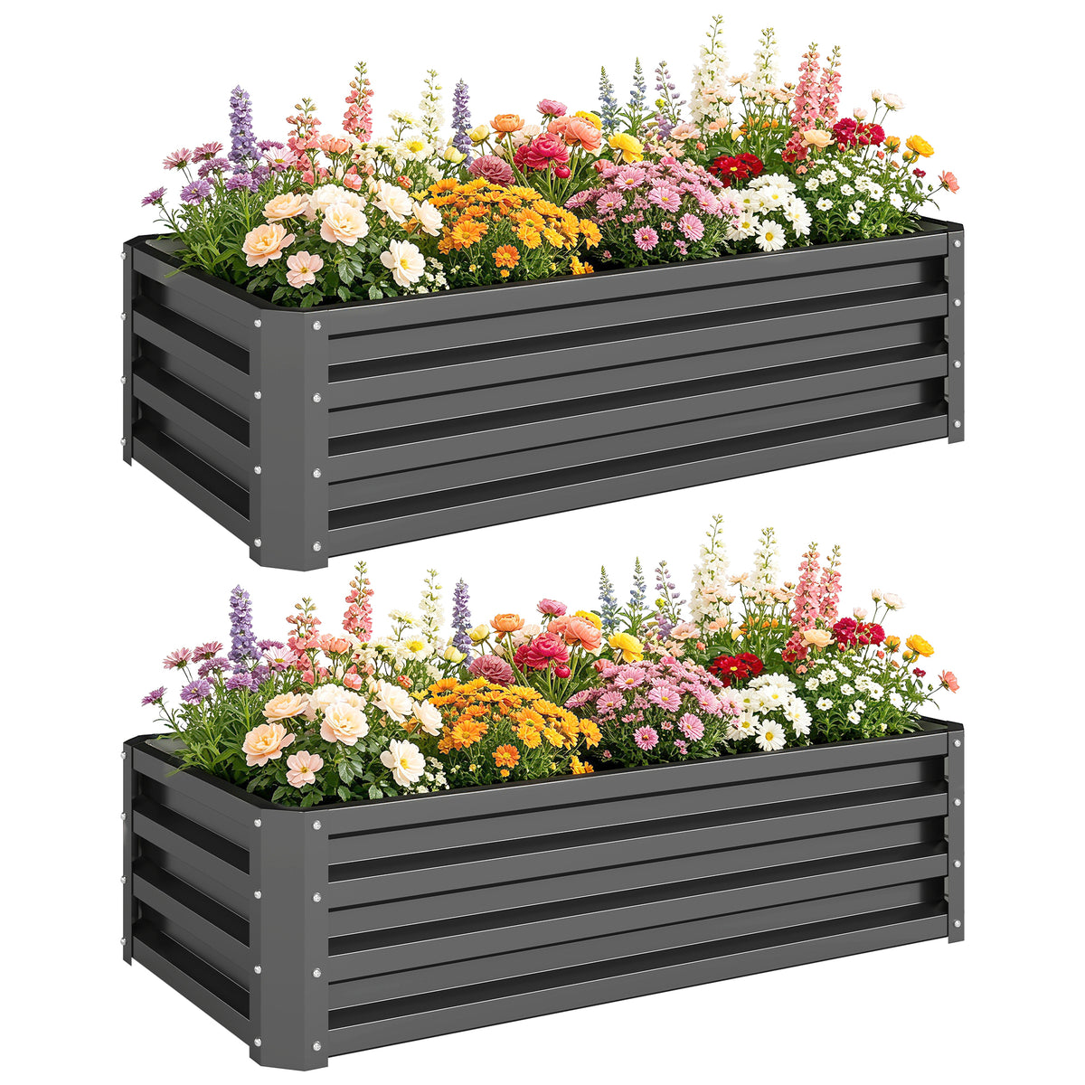 Set of Two 110 x 50cm Steel Planter Boxes - Dark Grey
