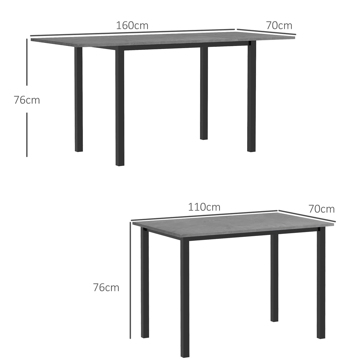 Esszimmertisch, Küchentisch, erweiterbar, für 6 Personen, 160x70, Dunkelgrau