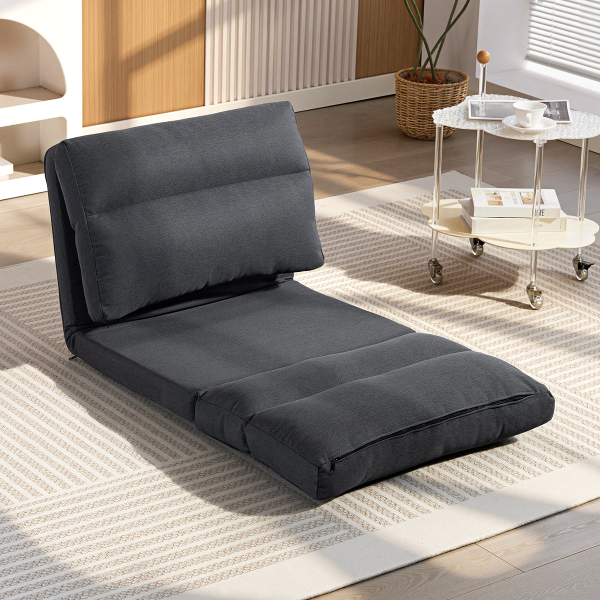 Sitzsack mit Bettfunktion, neigbare Lehne, klappbar, bis 120kg, 70 x 72 x 56 cm, Dunkelgrau
