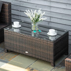 PE Rattan Garden Coffee Table with Glass Table Top - Brown