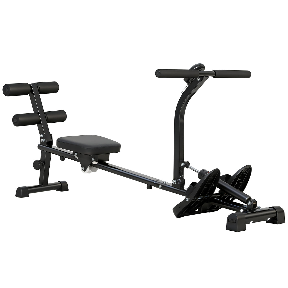 Rudermaschine, Ruderger?t f¨¹r Situps, 12-stufig verstellbar, 2-in-1 Kardioger?t, LCD-Anzeige, Stahl, Kunststoff, Schwarz