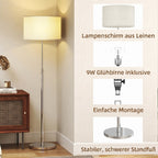 Stehlampe Dimmbar mit Leinenschirm E27 Höhenverstellbar Beige