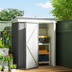 Metal Garden Shed, Outdoor Lean-to Shed for Tool Motor Bike, with Adjustable Shelf, Lock, Gloves, 5'x3'x6', Grey