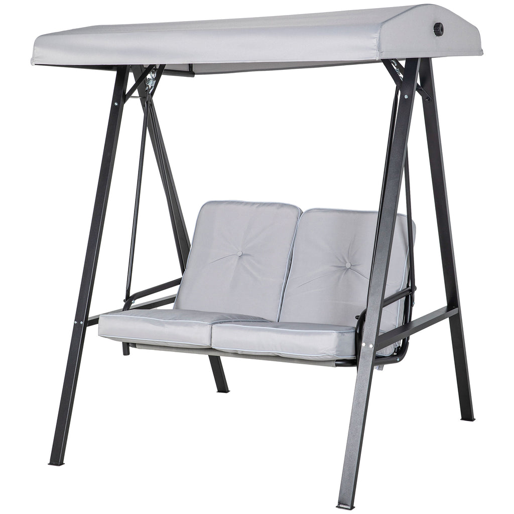 Two-Seater Garden Swing Bench, with Adjustable Canopy - Light Grey