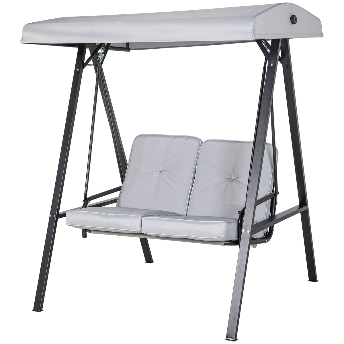 Two-Seater Garden Swing Bench, with Adjustable Canopy - Light Grey