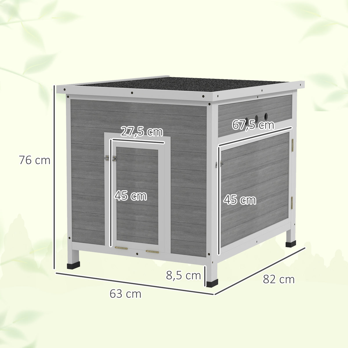 Wooden Duck House with Ramp, Double Doors, Openable Asphalt Roof, Ventilation Holes, Removable Base, Light Grey