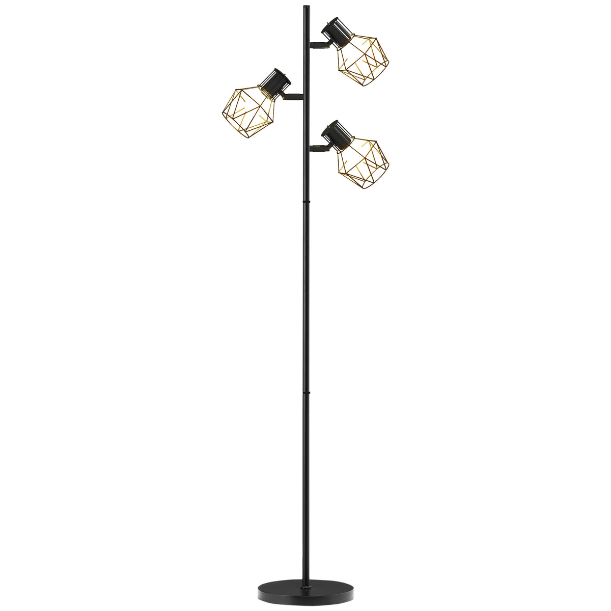 3-Licht-Stehlampe mit flexiblen Leuchtelementen, baumähnliche Struktur, für Wohnzimmer und Schlafzimmer, Metall, Schwarz