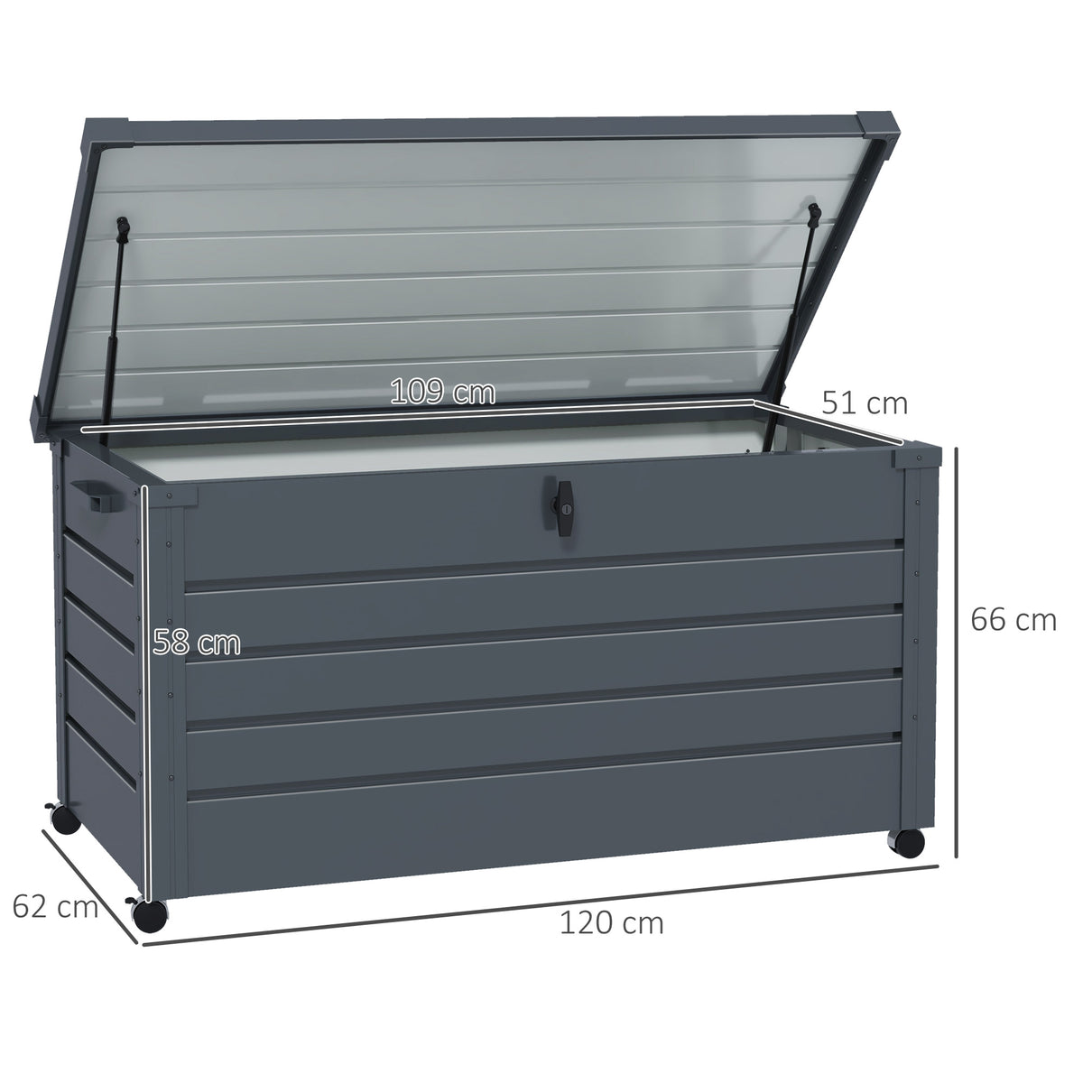 Gartenbox Metall 311 Liter mit Griffen 120 x 62cm Dunkelgrau