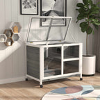 Wooden Rabbit Hutch Indoor with Wheels, Openable Roof, 91.5 x 53.3 x 73 cm, Grey