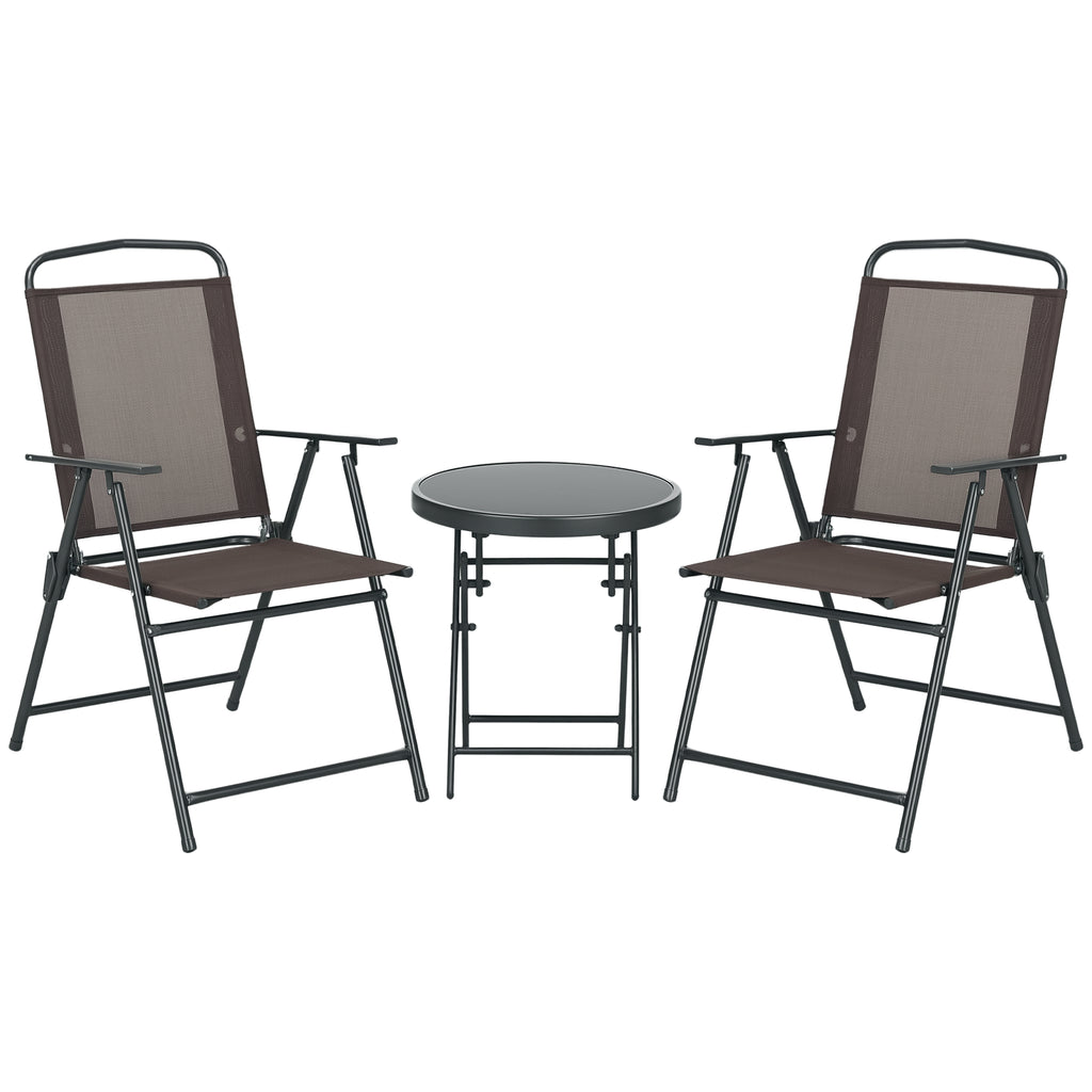 Three-Piece Garden Seat Set, with Glass-Top Table - Brown