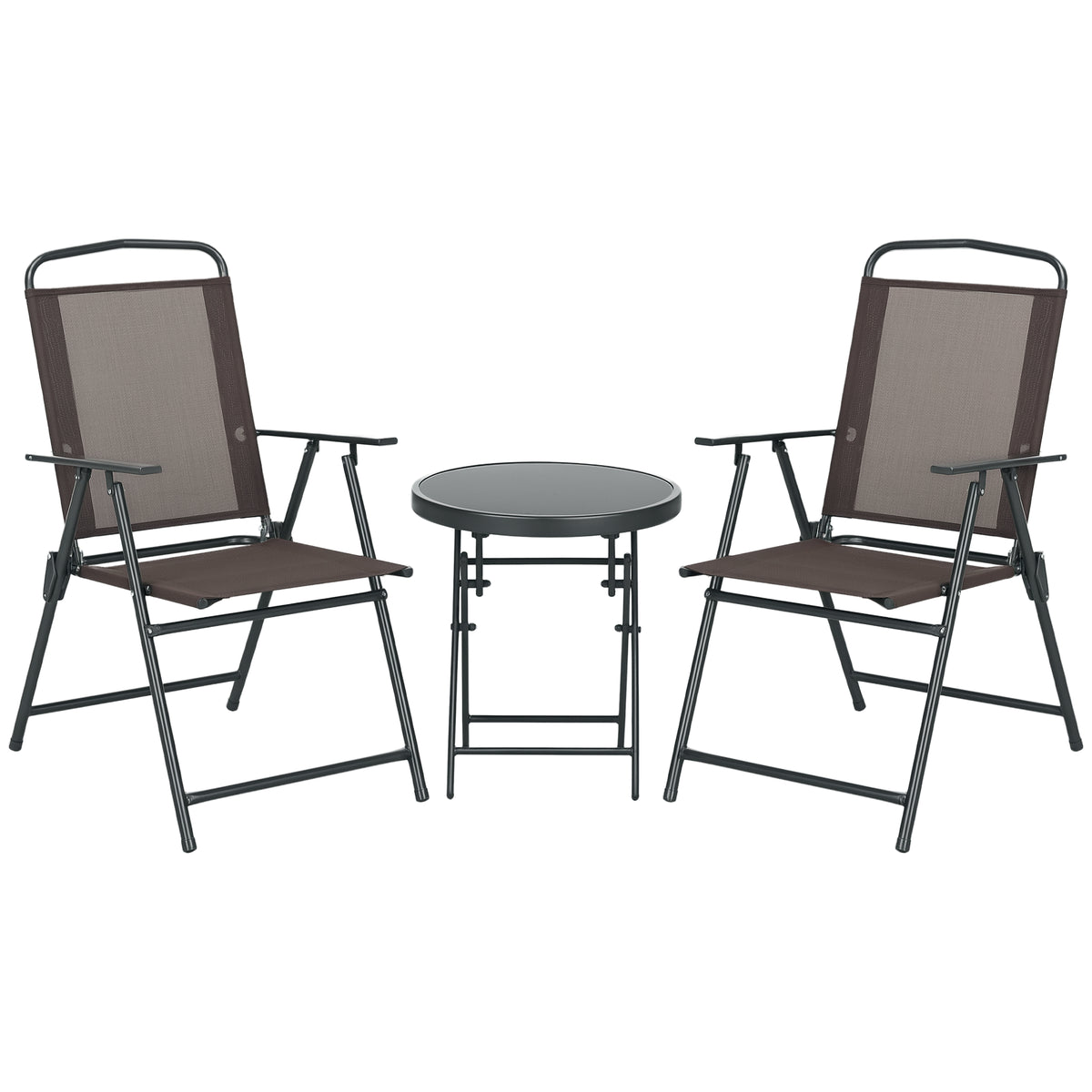 Three-Piece Garden Seat Set, with Glass-Top Table - Brown