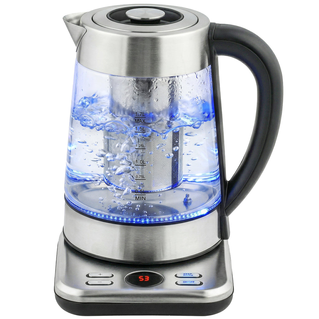 Elektrischer Wasserkocher, 1,7L Schnellkochender 2200W Wasserkocher mit UK Strix Thermostat, Teesieb, Warmhaltefunktion
