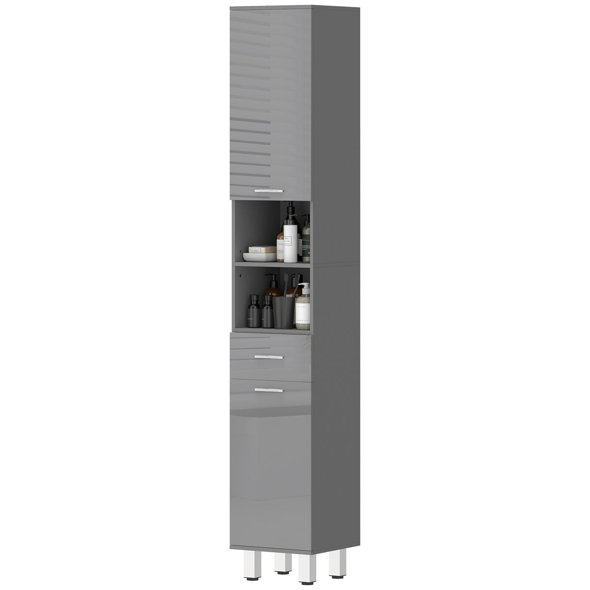 Badezimmerschrank, Badkommode, mit Regalen und Schublade, verstellbar, Grau