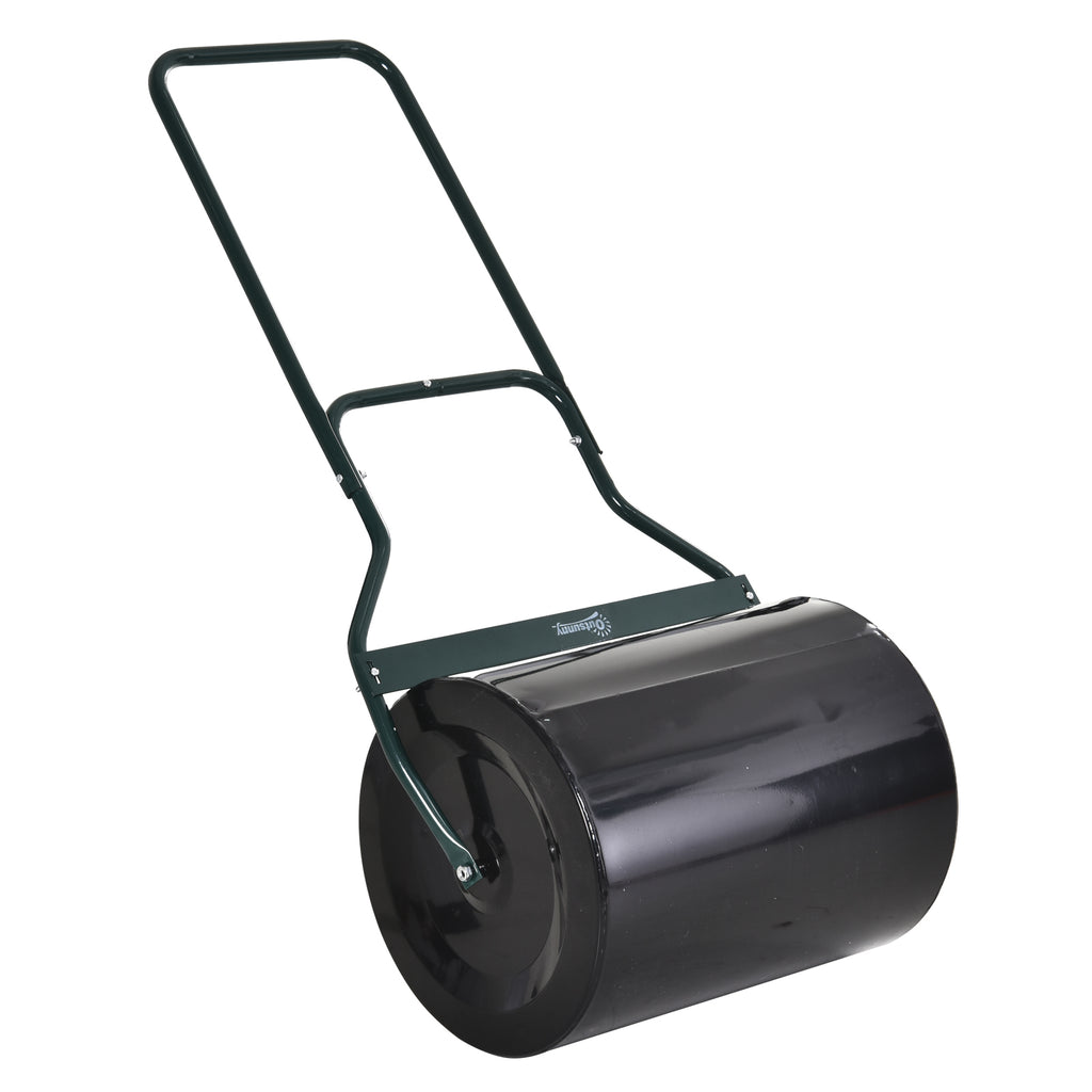 Rasenwalze mit U-Griff, Gartenwalze, Gartenrolle, 40 cm Durchmesser, 60 L Wasser-/Sandfüllung, Metall, Schwarz 57 x 40 x 123 cm