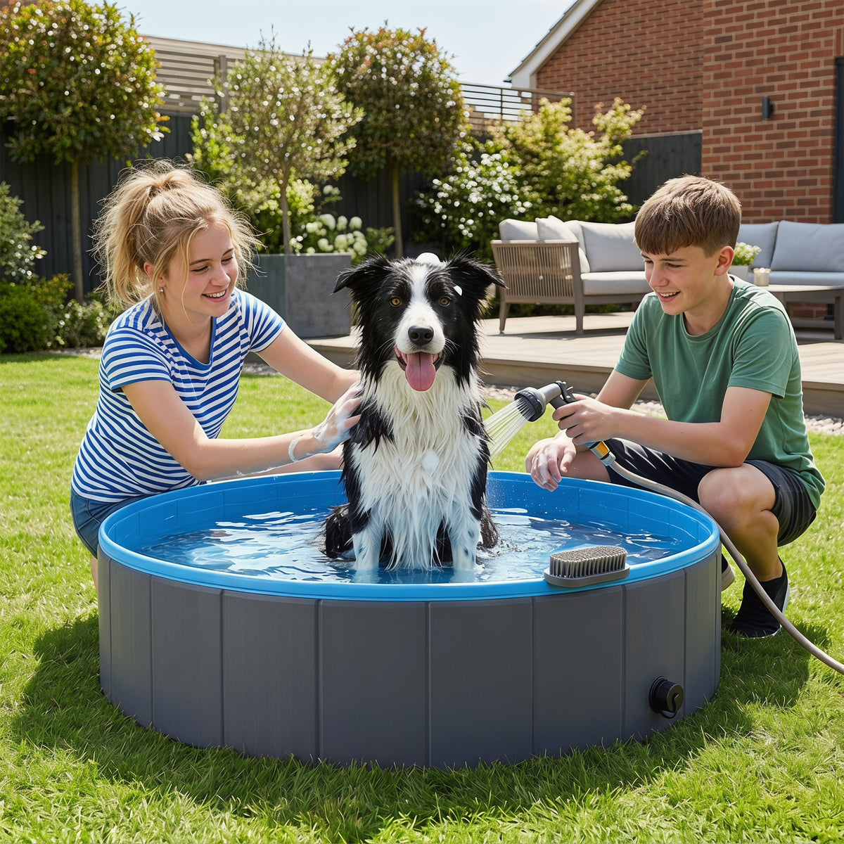 Foldable Dog Pool for Puppies and Ducks Dog Paddling Pool Bath Tub, Dark Grey, 120 x 30cm