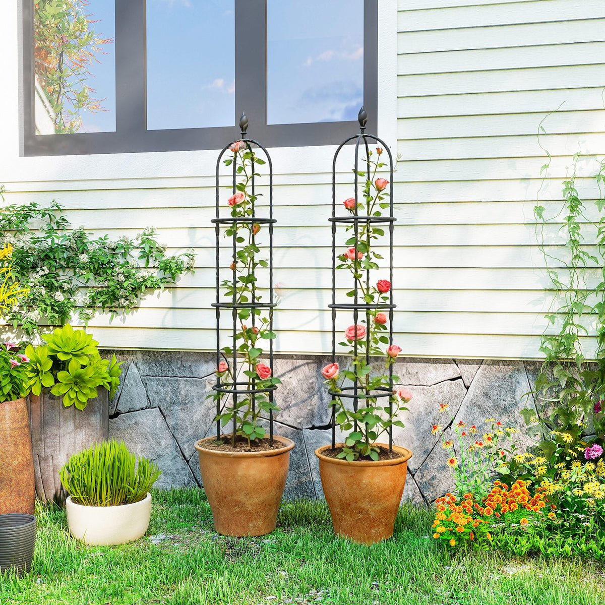 Garten Rankhilfe 2er Set 174 cm Obelisk Rankhilfe aus Stahl Abnehmbar Pflanzenst¨¹tze f¨¹r Kletterpflanzen Rose