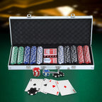 500PCs Poker Chip Set Casino Games 2 Card Decks, Dealer Button, Dice w/Lockable Aluminum Case