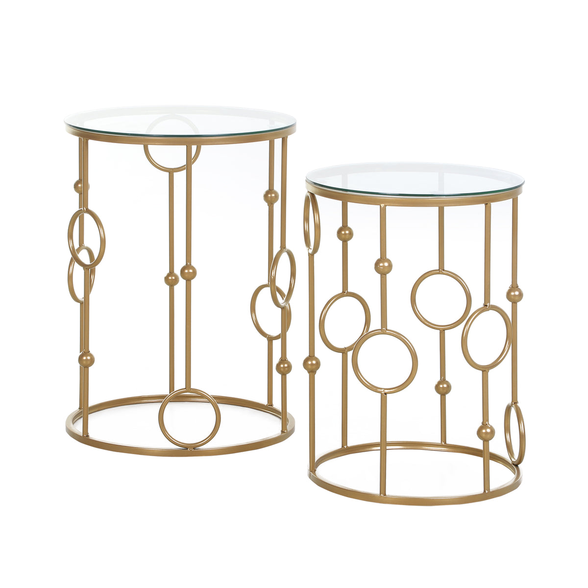 Nesting Round Coffee Table Set of 2 - Gold Tone