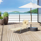 Foldable Sun Lounger, Beach Chaise Lounge with Reading Hole, Arm Slots, 5-Position Adjustable Backrest, Side Pocket, Pillow for Garden, Beach, Camping, Beige