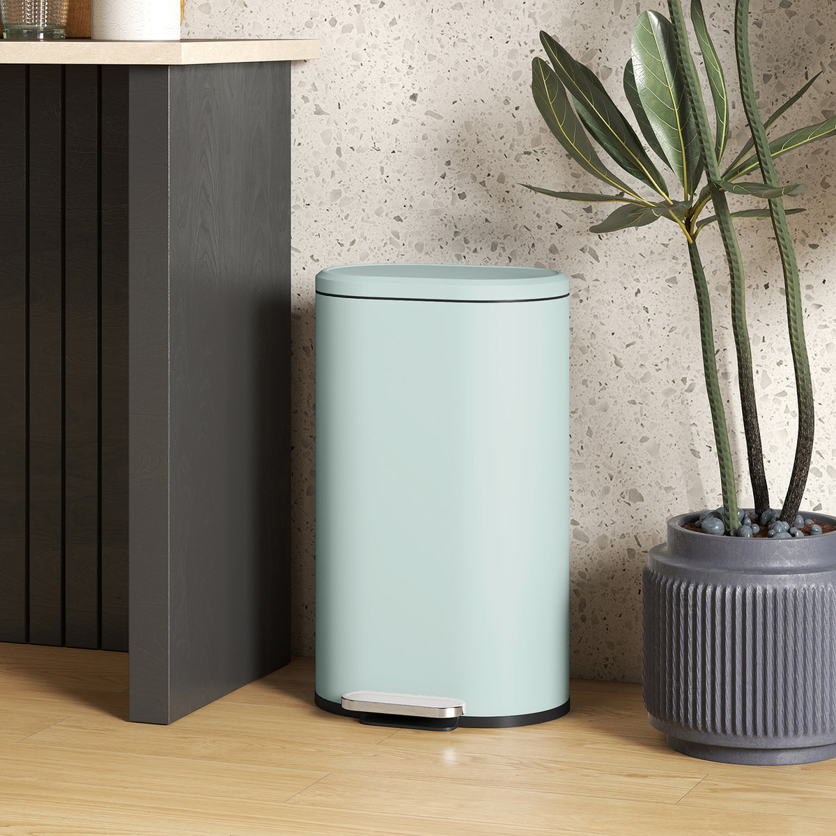 30 L Modern Curved Kitchen Bin - Green