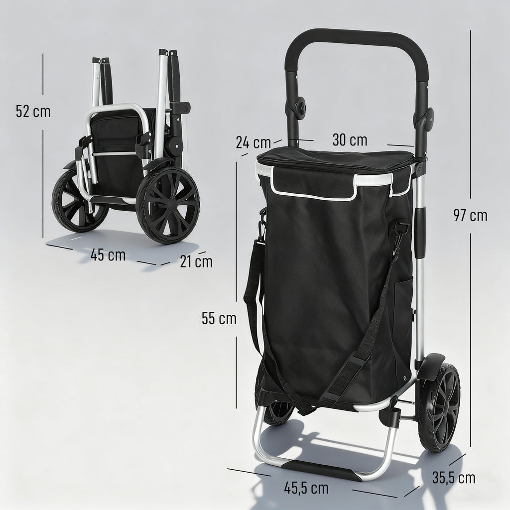 3-in-1 Einkaufstrolley klappbar mit 40L Kapazit?t belastbar Trolley bis 25kg mit K¨¹hlfach Schwarz