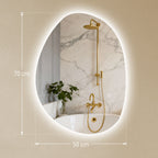 70 x 50 cm Asymmetrischer Badspiegel mit LED-Licht, Smart Touch Schalter, Anti-Beschlag-Funktion, Silber