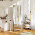 Full Length Mirror, Aluminium Alloy Framed Full Body Mirror with Tempered Glass, Standing or Wall Hanging, Black