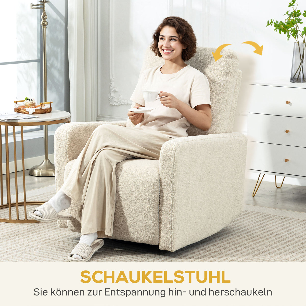 Relaxsessel, Fernsehsessel mit Liegefunktion, Wippfunktion Beige