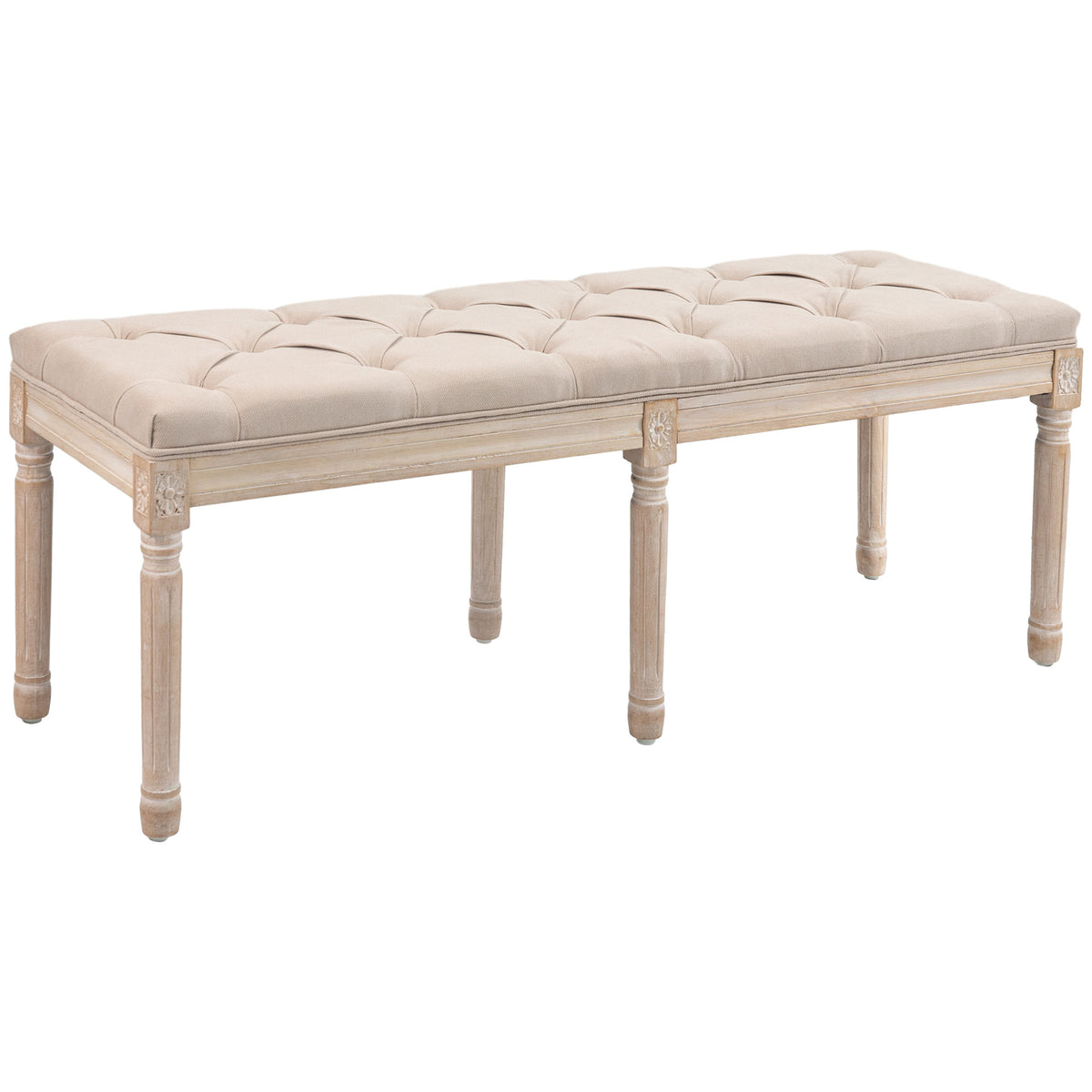 Sitzbank Vintagedesign Vintagebank, Knopfheftung, gedrechselte Beine, Shabby Chic, Creme + Wei?