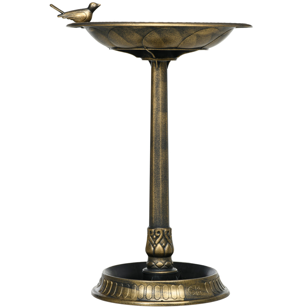Vogeltr?nke, Vogelbad mit Statue, Blumenmuster, 2 Becken, Kunststoff, antiker Look, 50B x 72H cm, Bronzefarben